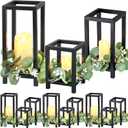 Geelin 12 Set Wooden Wedding Lantern Centerpiece Decor Baptism Lantern Candle Holder for Table Centerpiece Wedding Party Baby Shower Home Country Porch Patio Decor(7.87'', 10.59'', 12.99'', Black)