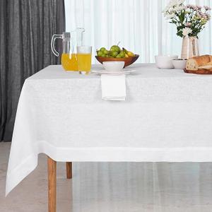 D'Moksha Homes White Linen Tablecloth 60 x 144 Inch - 100% Pure Linen Table Cloth for Rectangle Tables - Machine Washable Tablecloth for Valentines, Spring, Easter