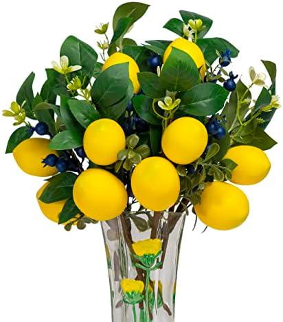 WangLaap 12" Artificial Lemon Blueberry Branches, Lemon Blueberry Stems for DIY Holiday Decorations and Wedding Flower Arrangements (Pack of 6)