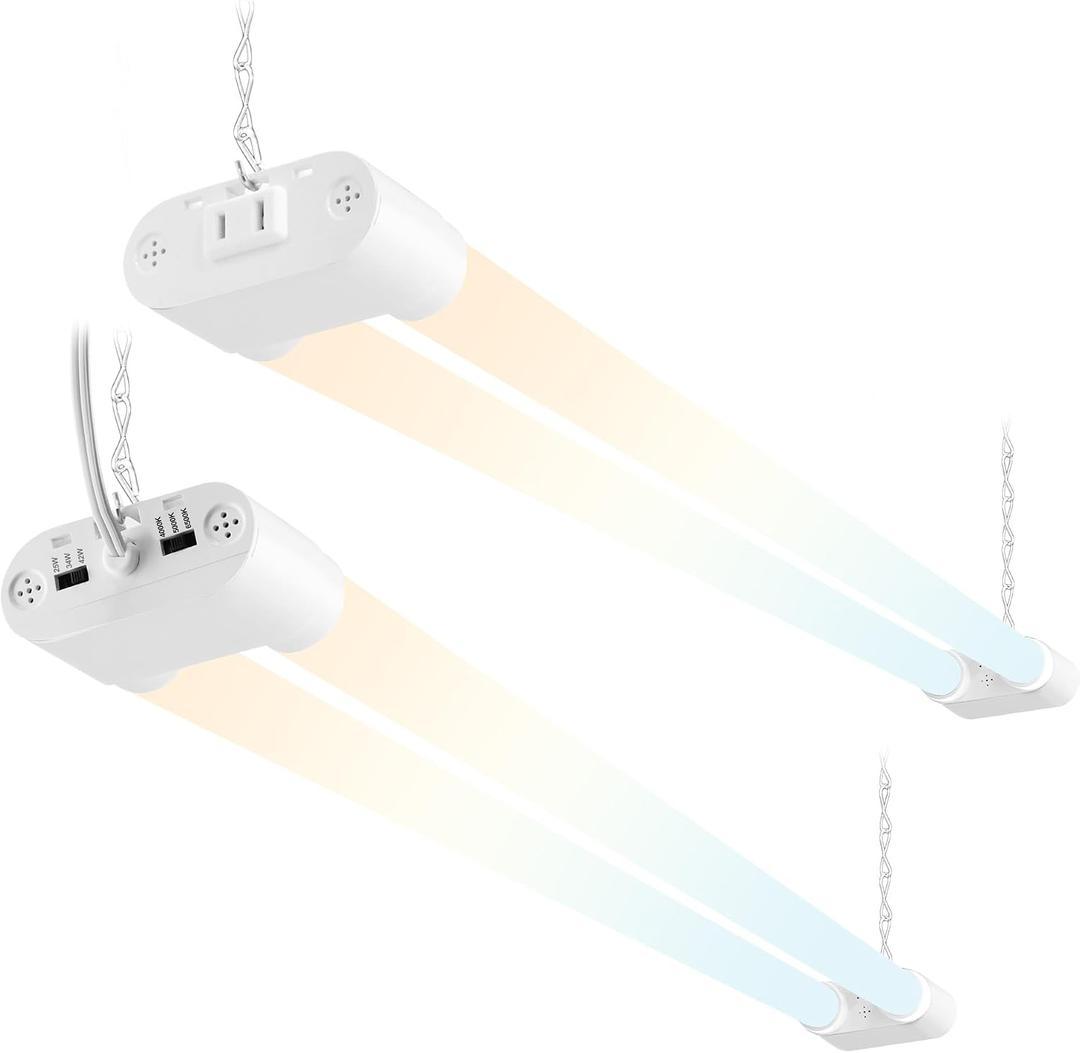 Hlite 4FT LED Shop Lights with Power Cord 5500LM,3 Power Level&3CCT,2 Pack | Linkable Utility Shop Light 4000K/5000K/6500K Tunable,5W/34W/42W Switchable,Shop Lights for Garage,Workshop,Warehouse