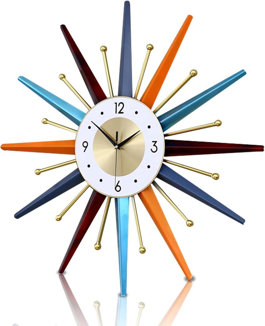 FIELDY Large Wall Clock 31 Inch Mid Century Wall Clocks Starburst Clock Non Ticking Battery Operated 3D Wall Clocks Home Dcor for Living Room, Kitchen, Dining Room, Bedroom