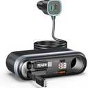 7-in-1 295W Cigarette Lighter Splitter, Cigarette Lighter Adapter with Retractable 45W USB-C/30W Lightning Cables, Car Charger Adapter with LED Voltage Display,5FT Extension Cord for All Car Devices