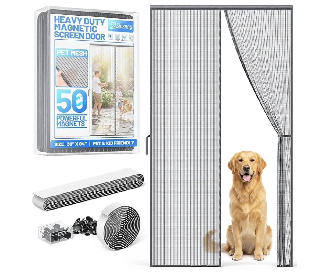 Heavy Duty Magnetic Screen Door Mesh - Auto-Sealing Hand-Free Door Net Screen with 50 Magnets, Pet & Kid Friendly, PET Fine Mesh Doors Screens Keep Bugs & Mosquitos Out Fits Front Doors Size 36” x 82”
