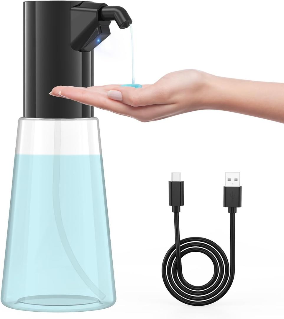 Automatic Liquid Soap Dispenser Touchless,Hand & Dish Electric Dispenser 4-Level Adjustable,450ML Waterproof Rechargeable Kitchen Auto Soap Pump,The Bottle is Replaceable(Black)