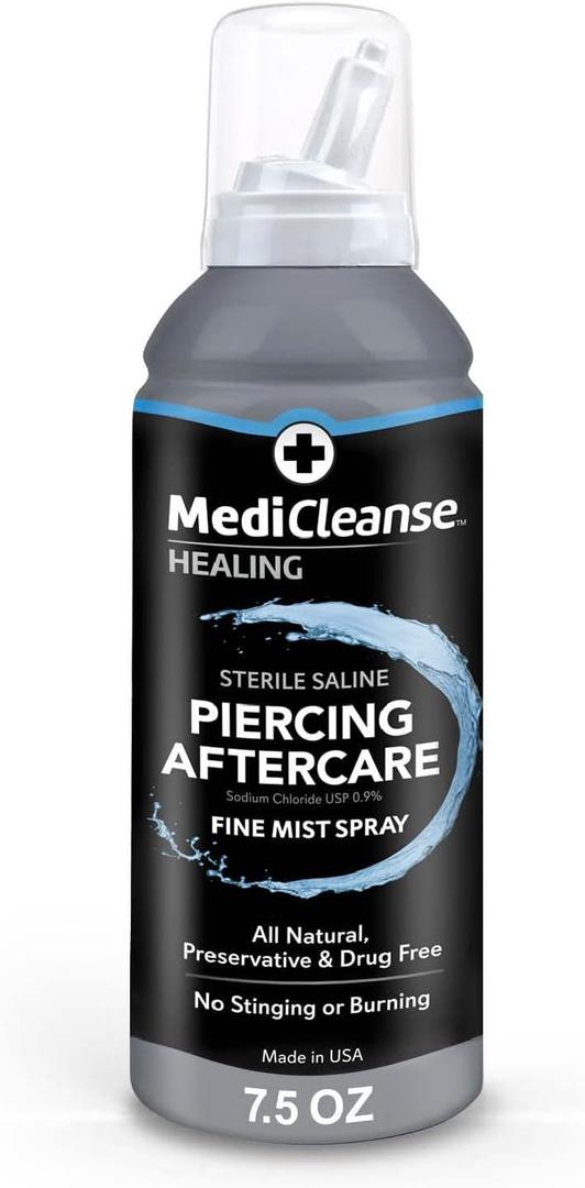 Sterile Saline Piercing Aftercare Fine Mist Spray, 7.5 Ounce, All Natural, No Alcohol, Vegan Friendly, for Piercings and Tattoos, Made in USA Sterile Saline Piercing Aftercare Fine Mist Spray, 7.5 Ounce, All Natural, No Alcohol, Vegan Friendly, for Piercings and Tattoos, Made in USA