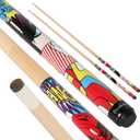 Dysdensa Kids Short Pool Cue Set of 2, Canadian Maple Wood,with UV-Printed Fun Designs and Leather Tip (42'')