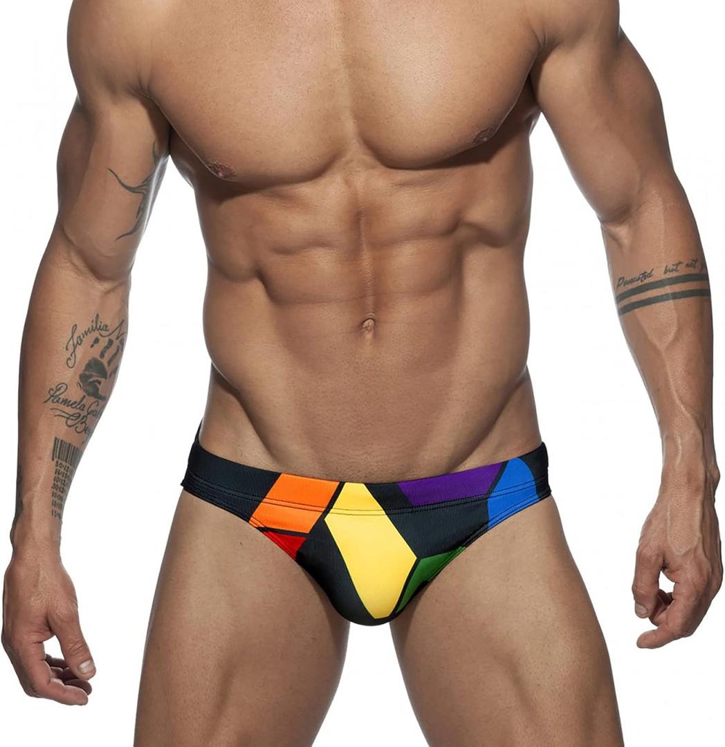 Men's Bikini Swimwear Sexy Low Rise Swimming Briefs with Adjustable Drawstring (Black, L)