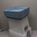 Hefty 18 Quart Hi-Rise Storage Bin with Lid, Stackable Plastic Container for Home, Office, and Classroom Organization, 8 Pack, Smoke Blue