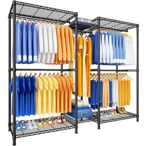 Ulif E12 Pro Clothes RackHeavy Duty Freestanding Garment Rack with ShelvesMetal Clothing Closet Storage System for Hanging Clothes71" W x 16" D x 76.5" H, Hold 960 lbsBlack