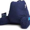 Nestl Reading Pillow with Shredded Memory Foam, Luxe Cut Plush Back Pillow for Sitting Up in Bed, Back and Arms Adjustable Support for Adult & Teens, Backrest Pillows with Washable Cover Navy Blue