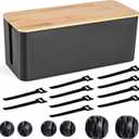 Cable Management Box - Wooden Style Cord Organizer Box to Hide Wires & Power Strips | Desk Computer Cable Organizer Box | Safe ABS Material | 12.6" (L) x 5.3" (W) 4.9" (H) | for Home & Office - Black (Medium)