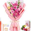 Iuuidu Crochet Kit for Beginners, Rose-Pink Flower Bouquet Crochet Kit, Knitting Kit with Step-by-Step Video Tutorials for Woman Birthday Anniversary Day Weddings Party Present, Home Decor