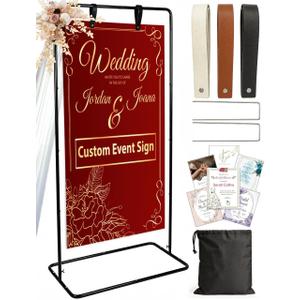 OLEEK Adjustable wedding welcome sign stand - Customizable design bundle for linen sign stand - wedding sign holder - welcome wedding sign - wedding signage with 6 Leather Hanging straps