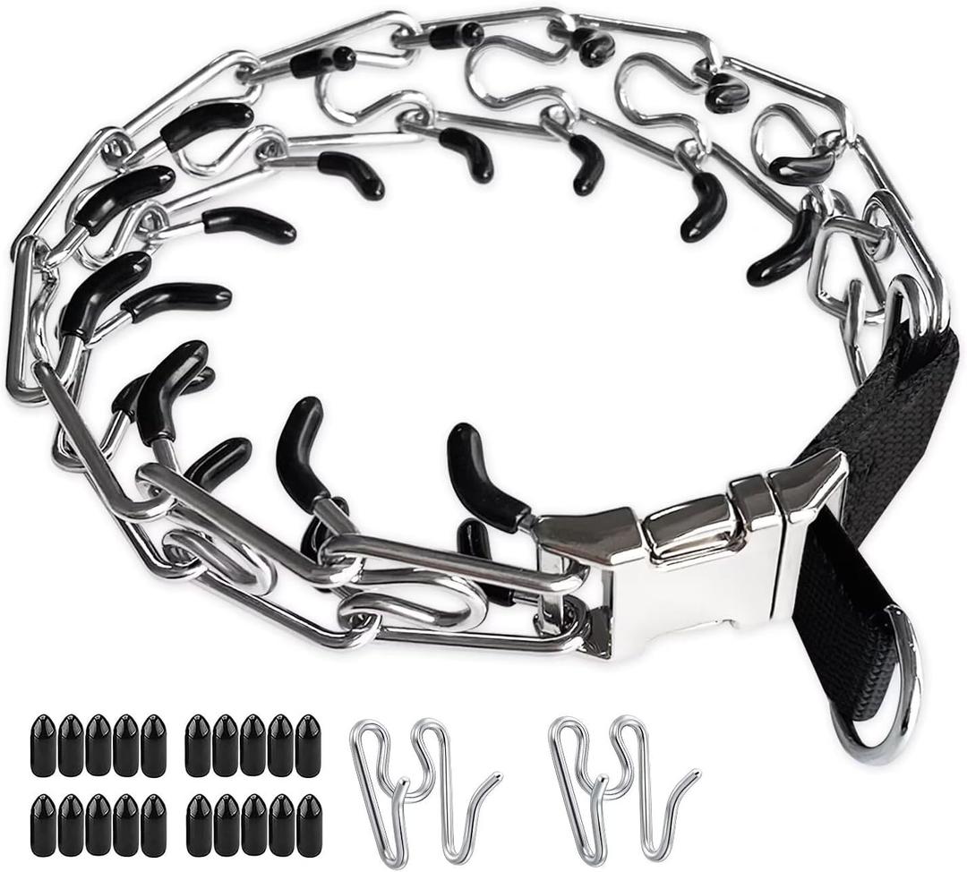 Safiman Prong Training Collar for Dogs, Adjustable Dog Pinch Collar with Quick Release Buckle, No Pull Collar for Small Medium Large Dogs, Extra Link and Caps (XL(23-26"" Neck, 4.0mm)), argent