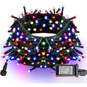 Dazzle Bright 300 LED Christmas String Lights, 100 FT Connectable Waterproof String Lights Green Wire with 8 Modes, Christmas Decorations for Indoor Outdoor Xmas Party Yard Garden (Multi Colored)