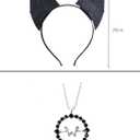 Women Wednesday Addams Wigs with Thing Hand Necklace and Headband Long Black Braided Wigs with Bangs for Halloween