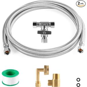 KEOKLE Dishwasher Installation Kit, 10ft,Dishwasher Water Supply Line, Stainless Steel Braided Burst Proof Hose ⅜"by⅜" Kit With Tee Stop Valve