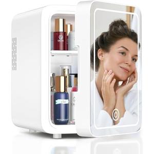 4L Skincare Fridge with LED Mirror - Portable Cooler/Warmer for Cosmetics & Food, Perfect for Bedroom, Car, Office, White