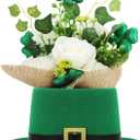 St. Patrick's Day Flower Pot Set Include Irish Leprechaun Green High Top Hat and Shamrock Trees Tabletop Shamrock Flowers Decorations for St. Patrick's Day Table Home Party Decor