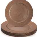 Mifoci 6 Pcs 13" Boho Faux Wood Plastic Charger Plates, Faux Wood Chargers for Dinner Plates Round Rustic Wedding Party Service (Dark Brown)