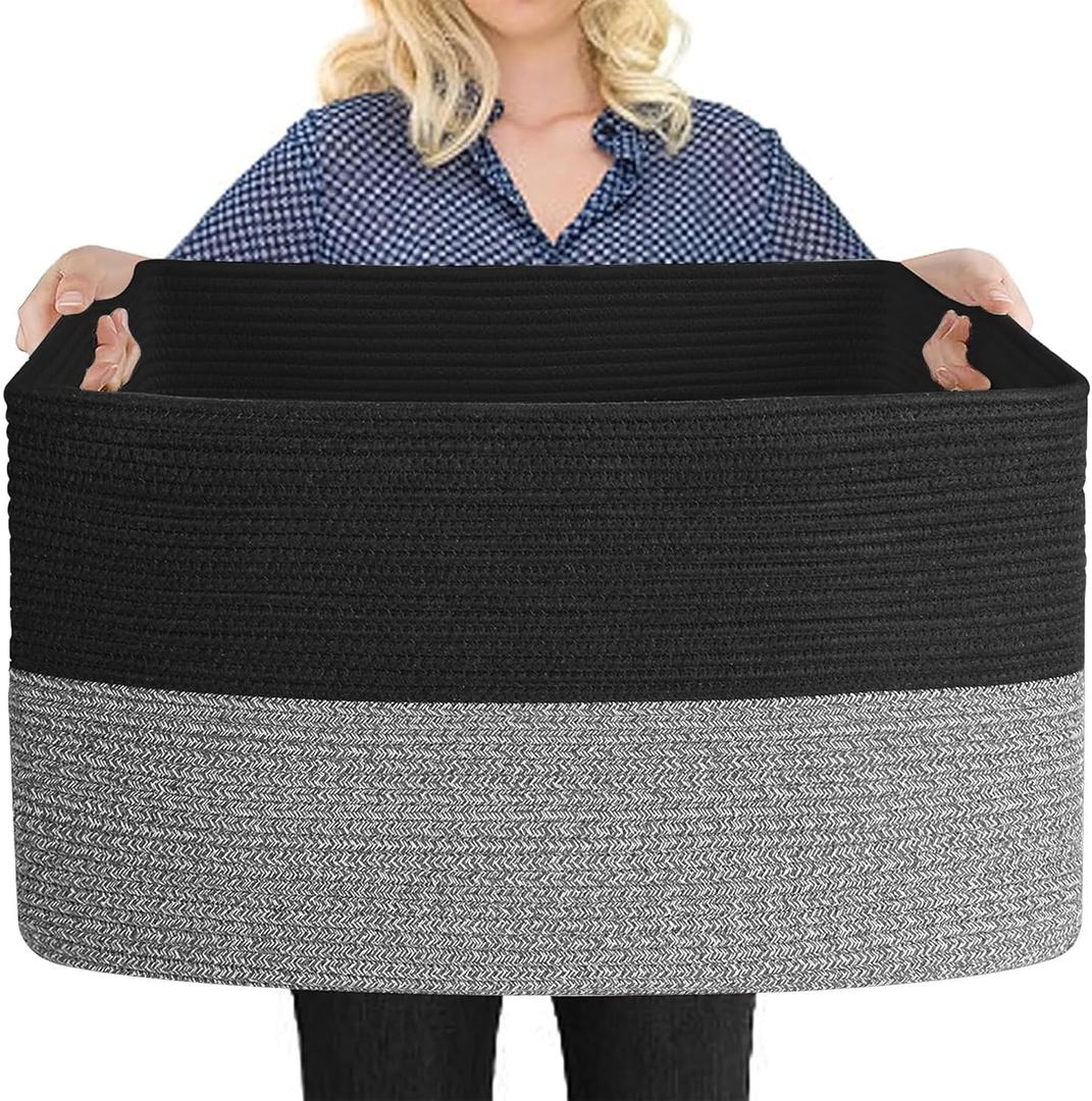 Extra Large Storage Baskets, 22" x 17" x 12" Black Baskets for Organizing, Rectangle Woven Basket for Blankets, Toys, Towels, Laundry, Decorative Wicker Storage Basket, Basket for Decor