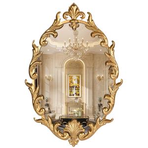 Oval Gold Baroque French Vintage Wall Mirror, 24"x16" Antique Vanity Ornate Decorative Mirror with Metal Frame, Carved Pattern for Living Room, Entryway, Hallway, Bedroom,Bathroom