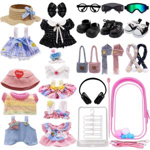 Clothes for Labubu, 24-piece Clothes and Accessories Set Designed for Labubu Doll Clothes, Includes Display Bag, Clothes Rack, Scarf, Knitted Bags, Headphones, Glasses, and Shoes Accessories - Style B (Set of 5 Outfits and 15 Accessories)