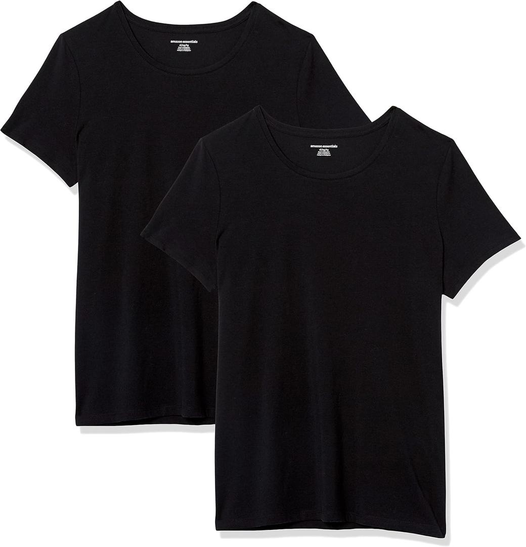 Amazon Essentials Women's Classic-Fit Short-Sleeve Crewneck T-Shirt, Multipacks (Medium, Black)