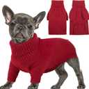 Queenmore Dog Sweater, Puppy Sweater for Small Dogs,Warm Winter Fall Dog Sweaters for Dog Girls Boys, Solid Turtleneck Knit Sweater for Large Medium Dogs,Long Sleeves Christmas Dog Sweater Red,S
