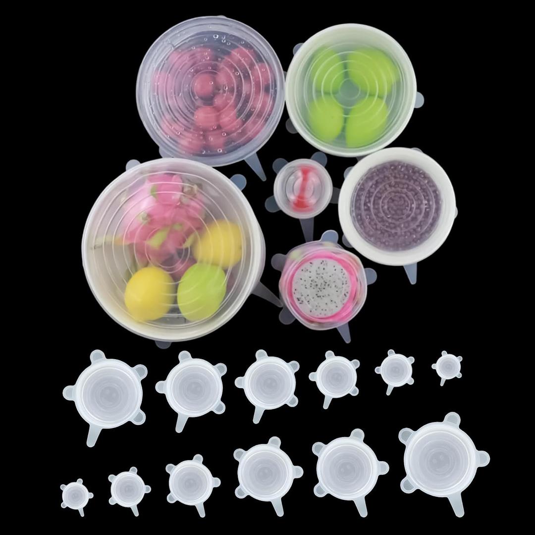 Reusable Silicone Stretch Lids18PCS Round Stretchy Food Covers, Airtight & Leakproof, Microwave & Dishwasher Safe