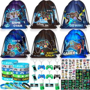 Video Game Party Favors Birthday Supplies, Gamer Drawstring Bag Keychain Silicone Bracelet Tattoo Sticker, Gamer Gaming Birthday Party Favor Goodie Bag Stuffers Fillers Classroom Rewards for Kids Video Game Party Favors Birthday Supplies, Gamer Drawstring Bag Keychain Silicone Bracelet Tattoo Sticker, Gamer Gaming Birthday Party Favor Goodie Bag Stuffers Fillers Classroom Rewards for Kids