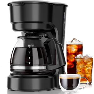 Kismile 5 Cup Coffee Maker, 0.75L Small Drip Coffee Machine with Anti-Drip Design, Dry Burn Protection, Removable Filter Funnel, Easy Mechanical Switch, Black