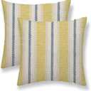 Blue Yellow Pillow Covers 24 x 24 Inch Set of 2 Boho Polka Dot Striped Decorative Outdoor Throw Pillow Covers Linen Summer Farmhouse Modern Pillowcase for Home Sofa Couch Decor