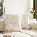 LIGICKY Set of 2 Fluffy White Faux Fur Pillow Covers with Gold Branches Glitter Printed Throw Pillows Decorative Soft Furry Sparkling Square Cushion Cases for Sofa Bedroom Party Dcor, 18 x 18 inch