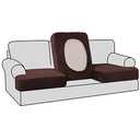 H.VERSAILTEX Stretch Velvet 3 Piece T Cushion Sofa Slipcovers - Individually Fitting Cushion Covers for 3 Cushion Couch - Stay in Place (Brown)