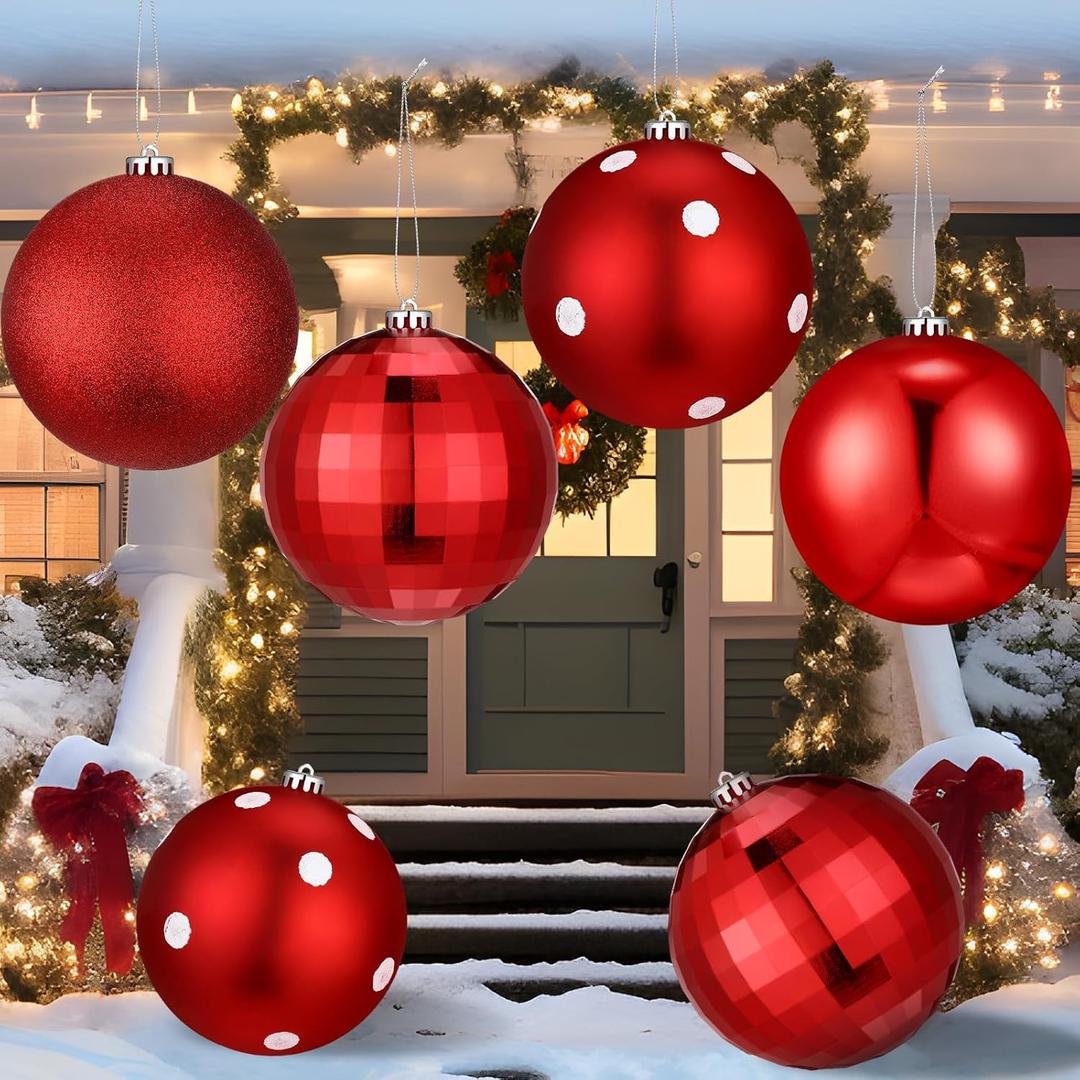 Tigeen 4 Pcs 6'' Large Red Christmas Ball Ornaments Extra Large Christmas Hanging Ornaments 150mm Glitter Winter Vintage Mercury Balls for Xmas Tree Party Decoration(Fresh Style)