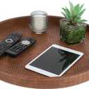 HofferRuffer Round Serving Tray 20'', Elegant Faux Leather Circle Ottoman Table Tray, Serve Tea Coffee Breakfast in Bedroom Living Room Kitchen (Brown)