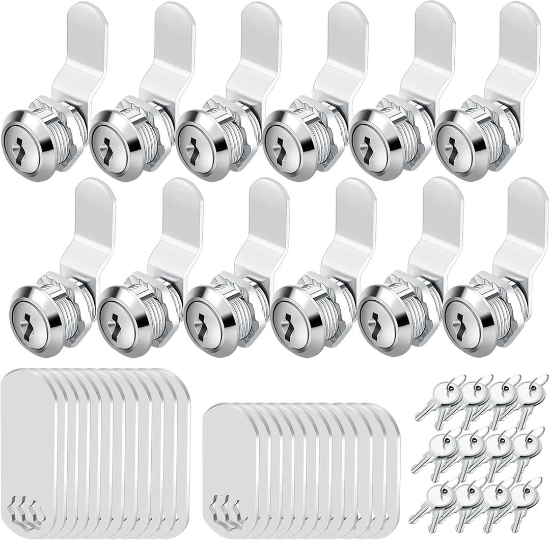5/8 Cam Locks - 5/8 Diameter Cam Lock Keyed Alike Cabinet Locks Secure Files Drawers Mailbox RV Cylinder Replacement Lock Set, Camper Door Tool Box, Zinc Alloy(12 Pack)