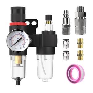Air Pressure Regulator NPT 1/4 Inline Compressor Water Separator Pneumatic Filter with Gauge Parts Compressed AFC2000+US Brass Kit