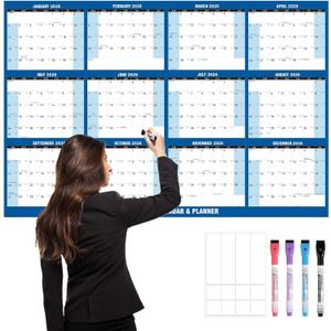 32" x 48" 2026 Wall Calendar Large Dry Erase Calendar for Wall Erasable Laminated 12 Month Wall Planner Yearly Annual Calendar Reversible Horizontal/Vertical Office Classroom Home Blue