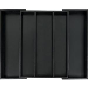 Utoplike Bamboo Drawer Organizer Kitchen Utensils, Adjustable Black Silverware Holder and Cutlery Tray Organiser, Expandable Drawer Divider for Flatware, Knives in Kitchen, Bedroom, Living Room (Large)