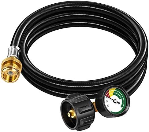 GasXpert 6ft Propane Hose Adapter 1lb to 20lb with Gauge, Propane Adapter 20lb to 1lb Converter, 5-40lb Propane Tank Hose Adapter for Weber Q Grill/Coleman Camp Stove/Blackstone Griddle/Buddy Heater