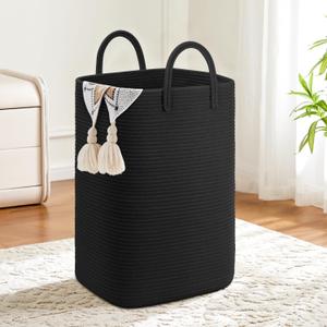 Laundry Basket,Woven Cotton Rope Laundry Hamper,60L Versatile Storage for Dirty Clothes,Baby Toys,and Blankets in Bathroom, Nursery,and Living Room (Darkblack)