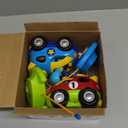 PREXTEX 2 Pack Cartoon Remote Control Cars for Toddlers - Police Car and Race Car with Steering Wheel Controllers and Lights - Different Frequencies Racing Together - Easter Toddler Gift 18+ Months