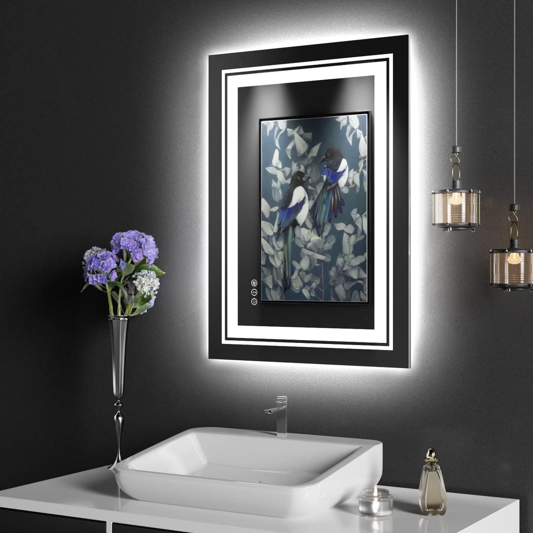 27.6" x 19.7" LED Bathroom Mirror with Lights, Front and Backlit Mirror, Anti-Fog Lighted Vanity Mirror, Stepless Dimmable, 3 Colors LED Mirror (Horizontal/Vertical)
