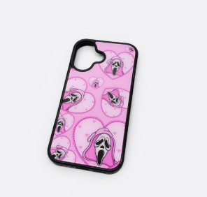 Seconddog Cute Skull Skeleton Black Border Case Compatible with iPhone 16, Horror Unique Pink Halloween Ghost Pattern Design Case for Teens Men and Women