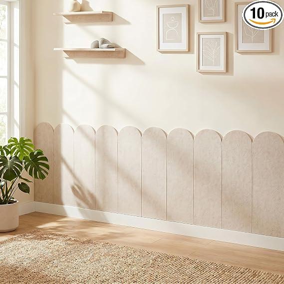 Hahafelt 10 Pcs Scalloped Felt Wall Padding Panels
Large 24 x 8 in Wainscoting Panelss Decorative Wall Panels Self-adhesive for DIY Home Bedroom Living Room Decor Protectors