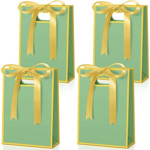 Kolldenn 30 Pcs Thank You Gift Bags with Handles 10.2 x 7.1 x 3.2 Inch Elegant Party Favor Bags with Ribbon Bow for Wedding Bridal Birthday Bridesmaid Holiday Party Supplies(Sage Green)