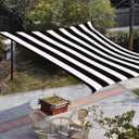 Black Striped Sun Shade Sail 8'x10' Rectangle Outdoor Shade Canopy, Modern Farmhouse Black White Stripes Porch Shades Outdoor Sun Blocking Screen, Sunshade Cloth Covers for Deck/Patio/Garden