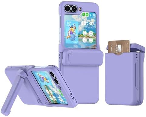 DAKORIE for Samsung Galaxy Z Flip 7 FE/ 6 Case with Kickstand Card Holder Hinge Protection Flip Phone Case Protective Cover for Samsung Galaxy Z Flip 7 FE 2025 /Galaxy Z Flip 6 2024 5G - Purple